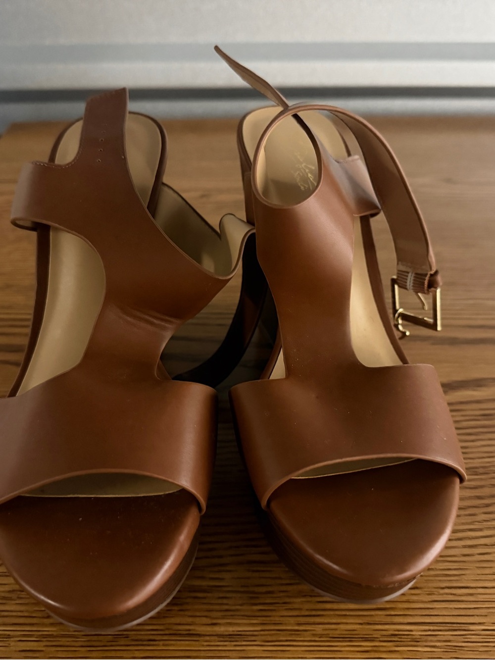 Classic Cognac Leather Platform Sandals